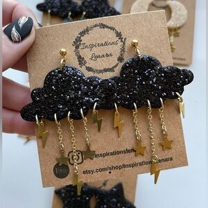 Inspirations Lenara Black Clay Cloud Lightning Earrings